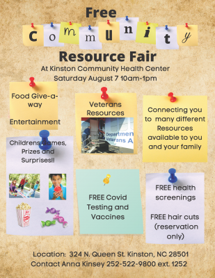 Community Resource flyer August - Kinston Community Health Center